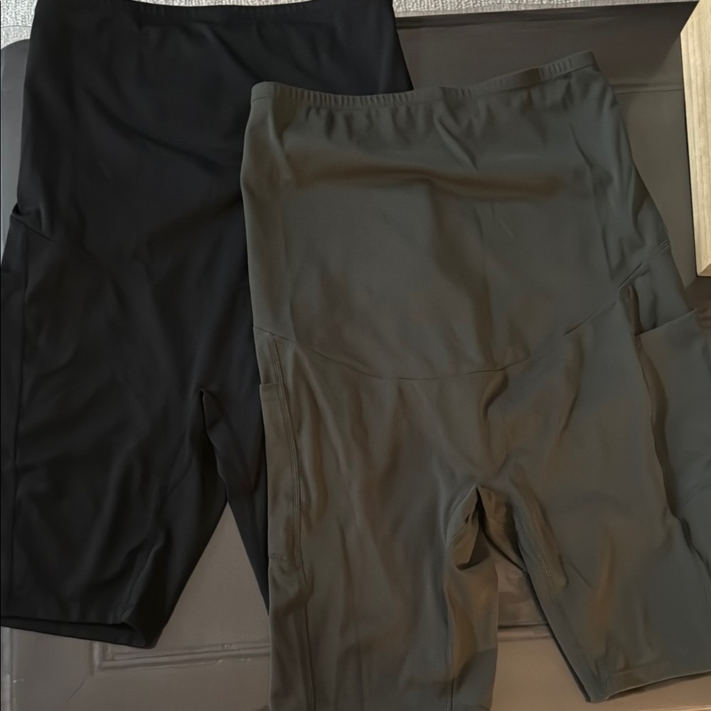 Black and Olive High-Waisted Maternity Biker Shorts